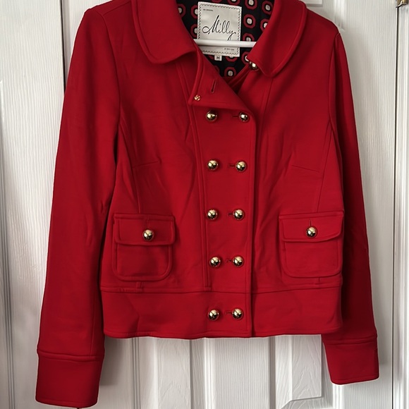 Milly of NY bright red jacket with gold colored buttons size Medium - Picture 2 of 12